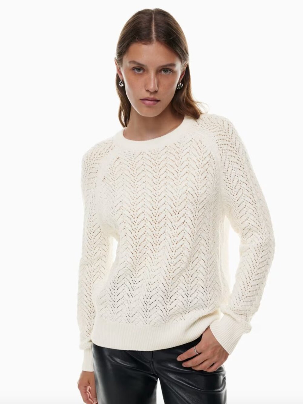 Aritzia Wilfred Arbor Sweater Open Knit Crewneck Cream 2XS
